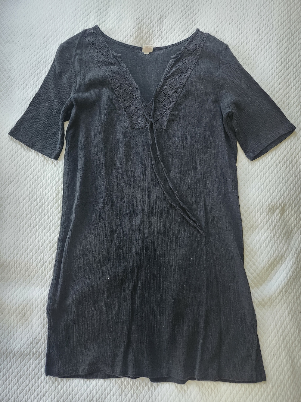 Women's Black V-Neck Tie Front Tunic Top Swimsuit Coverup M